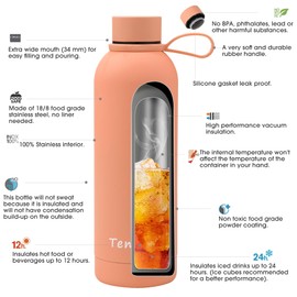 Temede Small Stainless Steel Insulated Water Bottle 350ml, Vacuum Flask BPA-Free, 12hrs Hot & 24hrs Cold Drinks, Thermal Metal Sports Bottles,Leakproof Double Wall Drinking for Kids,Gym,Running,Travel