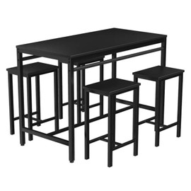 LinkRomat Dining Table Set for 4, 5 Pieces Bar Table Set Modern Kitchen Table and Chairs Height Pub Table with 4 Chairs, Dining Room Table and Chairs for Small Space, Breakfast Nook, Black