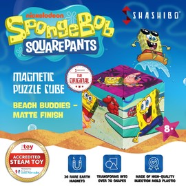 SHASHIBO Spongebob Squarepants Shape Shifting Box - STEM Magnetic Fidget Cube That Transforms Into Over 70 Shapes, Download Fun in Motion Toys Mobile App (Beach Buddies)