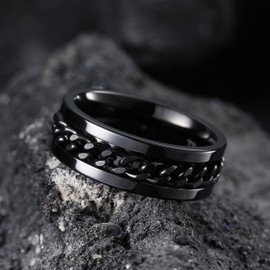 King Will Intertwine 8mm Spinner Ring Black Edge Polished Stainless Steel Fidget Ring Anxiety Ring for Men 9.5