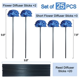 MLUOVI 25PCS Reed Diffuser Sticks Set, 20PCS Black Reed Diffuser Sticks 5PCS Flower Reed Diffuser Sticks Replacement Refill Essential Oil Diffuser Sticks for Home, Hotel, Office. (Bottle Not Included)