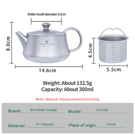 Boundless Voyage 300ml Titanium Kettle Portable Kung Fu Tea Set Reusable Travel Camping Tea Maker No Cups Ti3118D