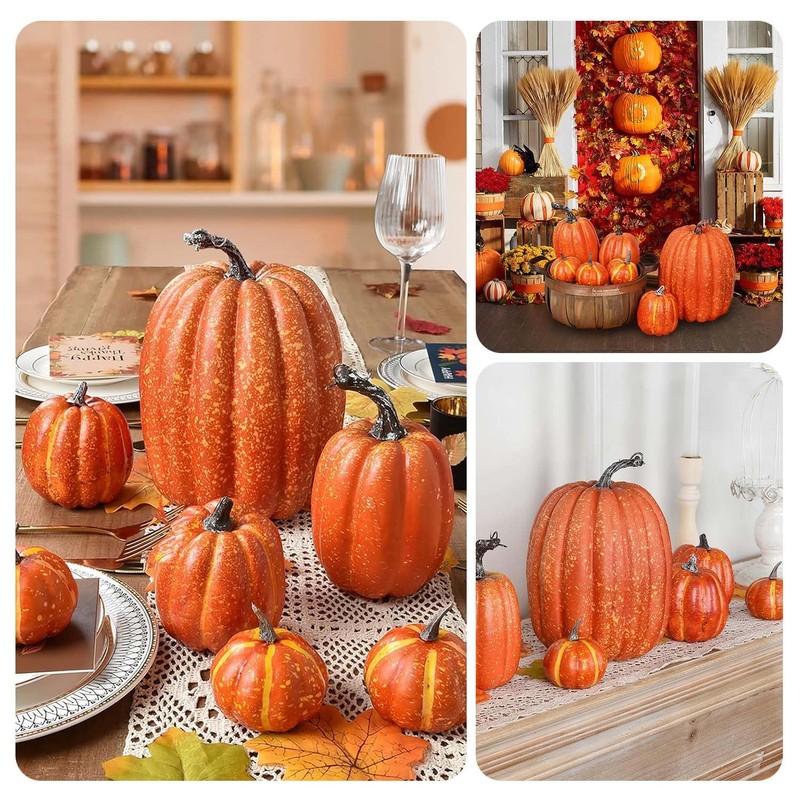 SHIFANQI 7Pcs Artificial Pumpkins, Fall Fake Foam Pumpkin Decor, Autumn