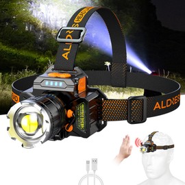 PINSAI Super Bright Headlamp,High Power Lumen Headlight, Zoom Lens Motion Sensor Spotlight,5 Modes USB Rechargeable Light,90° Adjustable Head Lamp for Outdoor Hunting Camping Fishing