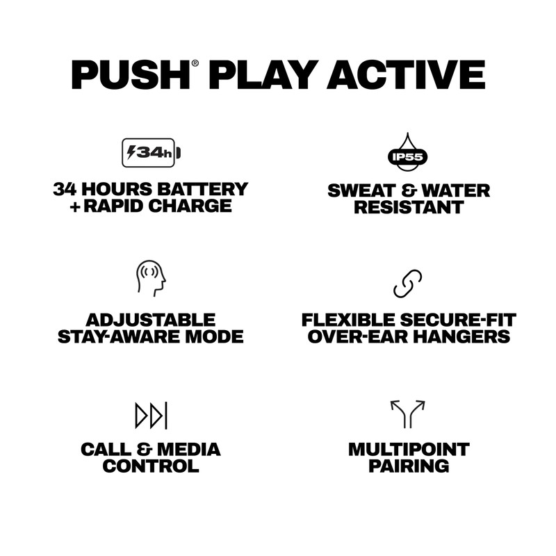 Skullcandy Push Play Active Wireless Earbuds, Bluetooth Headphones, Noise Isolating