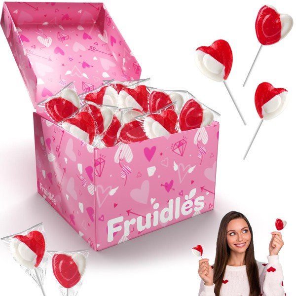 The Dreidel Company Valentines Day Lollipops Red Heart Shaped Strawberry N' Cream Flavored, Individually Wrapped, 120-Pack