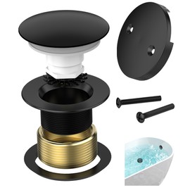 Sogmeter Matte Black Tub Drain Kit with Hair Catcher, Premium Brass Mushroom Tip-Toe Bathroom Tub Drain Replacement and 2-Hole Overflow Faceplate, 11.5/16 UNC Bathtub Drain Stopper Assembly