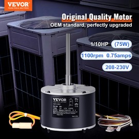 VEVOR OEM Upgraded Condenser Fan Motor, 1/10HP 1100RPM, Replacement for ac GE Genteq Carrier Bryant Payne Dayton, 5KCP39BGS069S, 5KCP39BGY915S, 3S001, 6DLL7, Reversible Rotating + Capacitor
