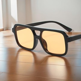 ADE WU Small Aviator Sunglasses for Women Vintage 70s Cute Chic Plastic Rectangle Black Frame Light Lenses Sun Glasses