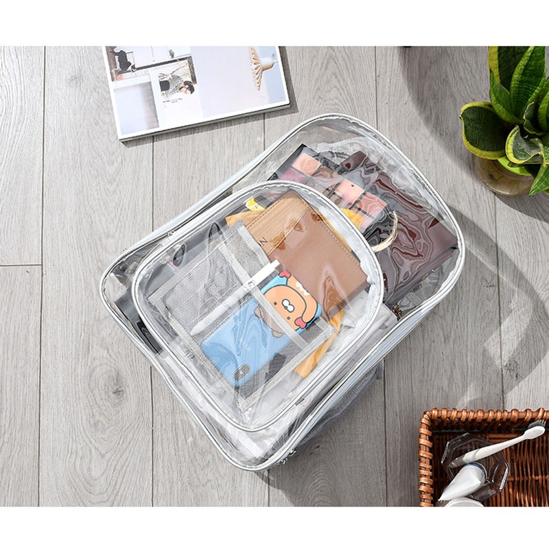 Backpack Schoolbag PVC Waterproof Gray Transparent Large Capacity for School