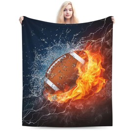Ice Fire Football Throw Blanket Flannel Super Soft Warm Fleece Microfiber Blankets Home Decor All Season for Bedroom Couch Living Room Large 50"x40"in