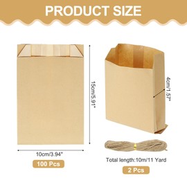 PATIKIL 100 Pcs Kraft Paper Treat Bags, 5.9" x 3.9" Greaseproof Kraft Candy Bags Favor Gift with Jute Rope Soap Wrappers for Homemade Soap Gift Crafts, Brown