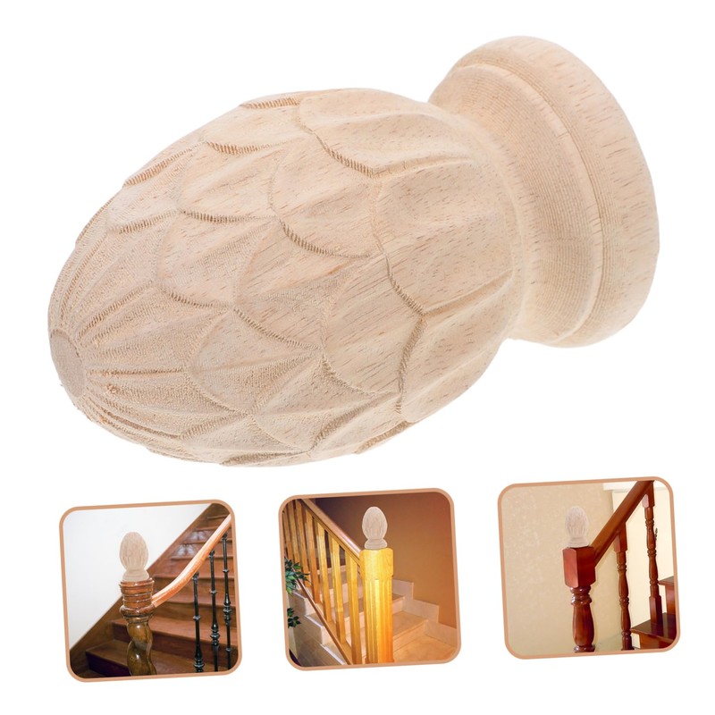 OUNONA Wood Carved Post Topper Finial: 3.14inch Wooden Finial for