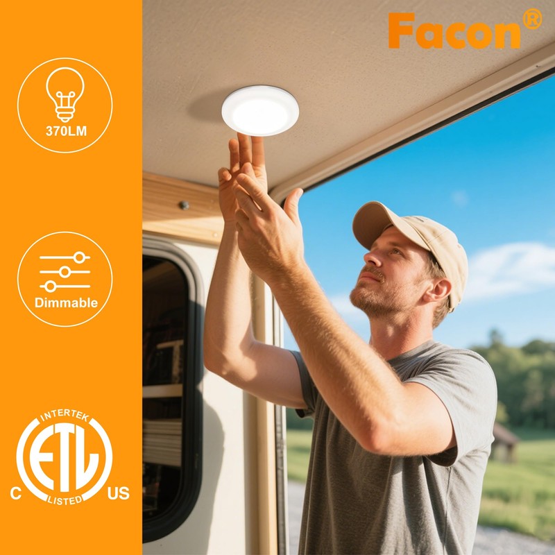 Facon 4.5" LED RV Puck Light Surface Mount - 2Pack,