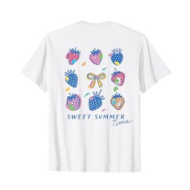 Colorful Strawberries and Bow Illustration Sweet Summer Time T-Shirt