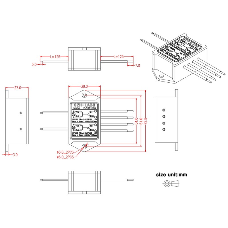 Electronics-Salon 1PCS Dual SPST-NO 10Amp Power Relay Module, AC/DC 5V