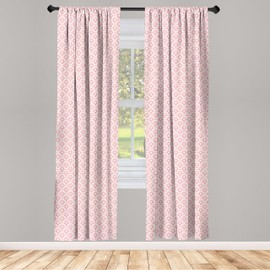 Ambesonne Art Deco Curtains, Fish Scale Inspired Design Damask Stencil Pattern of Tiny Flower Petals, Window Treatments 2 Panel Set for Living Room Bedroom, Pair of - 28" x 95", Pale Pink and White
