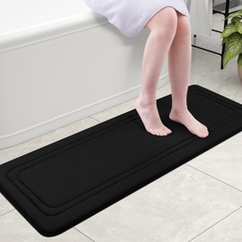 Grandaily Memory Foam Bath Mat Rug 1'5" x 3'11" (17 x 47 Inches), Ultra Soft, Non-Slip and Absorbent Bathroom Rugs, Machine Wash Dry, Comfortable Bath Carpet for Bathroom Floor, Tub and Shower, Black