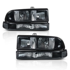 ALLGOOD Headlights & Bumper Turn Signal Light w/o Bulb Compatible with Chevy Blazer 1998-2005/Fit Chevy S10 Pickup 1998-2004 Left & Right Side Smoky Lens Black Housing Clear Reflector