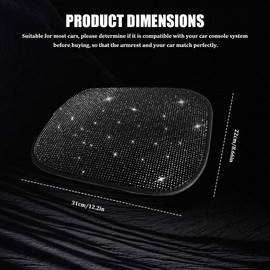 Lyxheth Bling Car Armrest Cover, Car Center Console Cover, Auto Center Console Protector with Glossy Crystal Rhinestone, Cute Charming Auto Center Console Protective Cover for Women Girl (Black)