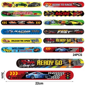 YEIUZPT 24 PCS Race Car Slap Bracelets, Cool Race Cars Slap Bracelets, Fun Boys and Girls Racing Slap Bracelets, Race Car Theme Party Supplies Classroom Prize Gifts