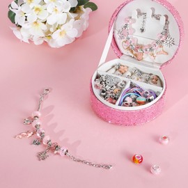 Emibele Girls Charm Beads Bracelet Making Kit with Portable Jewelry Box, Jewelry Making Kit for Kids Age 5 6 7 8-12, DIY Arts Crafts Toys for Teens Girls Gift Choices on Birthday Valentines Christmas