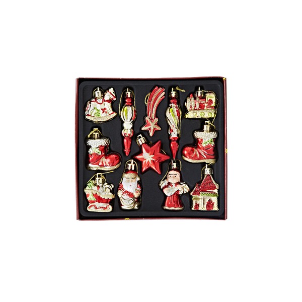 HEITMANN DECO Plastic – Decorative Hanging Christmas Decoration Set – 12 Pieces – Red/Gold Christmas Tree Pendant