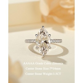RURULUYA 3.5CT Solitaire Elongated Marquise Cut Engagement Ring for Women, Simulated Diamond Promise Ring in 925 Sterling Silver (White Gold(3.5CT), 6.5)