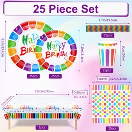 126 Pcs Rainbow Birthday Disposable Cutlery Set, Party Plates Cups and Napkins, Straws, Birthday Party Decorations, Rainbow Afternoon Tea Decorations (Set of 25)
