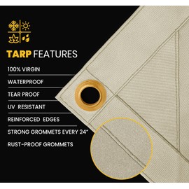 PROTARP Heavy Duty 14 OZ Water Resistant Canvas Tarp, UV Resistant Tarpaulin Cover with Rustproof Brass Grommets, Multipurpose for Canopy, Roof, Camping, Woodpile (Off White 5'X7')