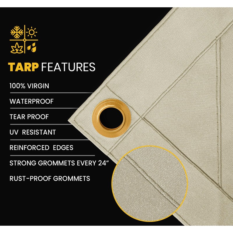 PROTARP Heavy Duty 14 OZ Water Resistant Canvas Tarp, UV