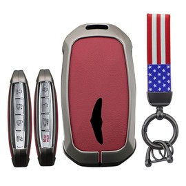 KUNIO Car Key Fob Cover Case Compatible with Hyundai Genesis GV60 GV80 2025 G70 G90 Key Shell PU Leather Key Holder Keychain Key Fob Housing Key Accessories Red-USA Flag Keychain