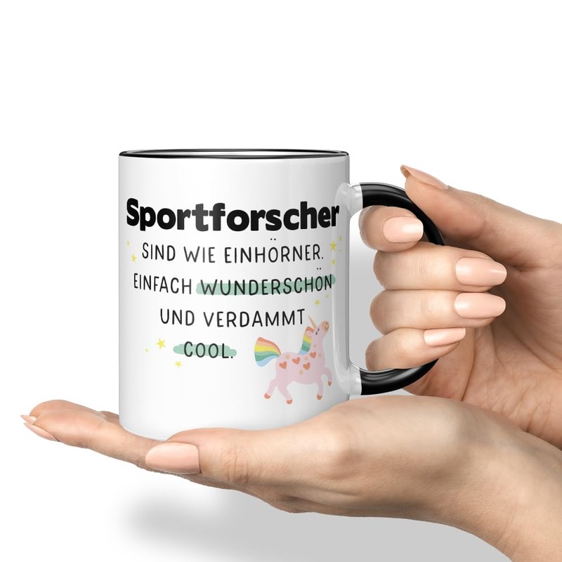 JUNIWORDS Tasse, Sportforscher sind wie Einhörner. Einfach wunderschön und verdammt
