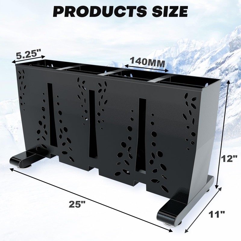Ski Storage Rack for Garage, 4 Pair Heavy Duty Steel