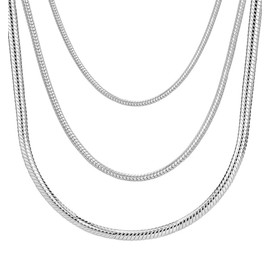 Gicko Snake Chain 925 Silver – Width in 1.2.3 mm – Silver Chains in Various Lengths: 40, 45, 50, 55, 60 cm Necklace for Men and Women V2, Sterling Silver