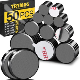 TRYMAG Small Magnets for Crafts with Adhesive Backing, 5 Different Size, 50Pcs Strong Round Circle Magnets Ceramic Industrial Magnets, Flat Ferrite Craft Magnet for Refrigerator, Button, Hobbies