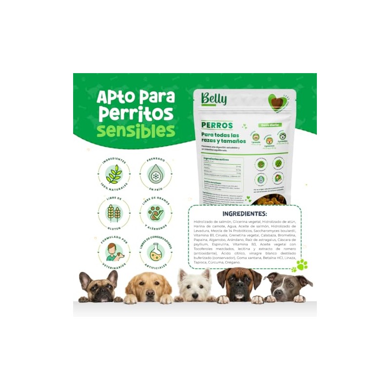 Waggys Belly, Suplemento Digestivo con Probióticos para Perros, 60 pzs