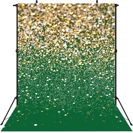 Green and Gold Backdrop Gold Glitter Sequin Spots Bokeh Photography Background for Women Man Kids Birthday Wedding Prom Graduation Party Decorations Banner Supplies (59x82 inch (5x7FT))