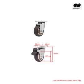 LIKERAINY Small Silent TPR Swivel Castors Ø 25 x 13 mm with Plate Fixing Rubber Wheels with Brake Replacement for Mobile Furniture Chest Caster Wheels Loading Capability 40kg Pack of 4 pcs