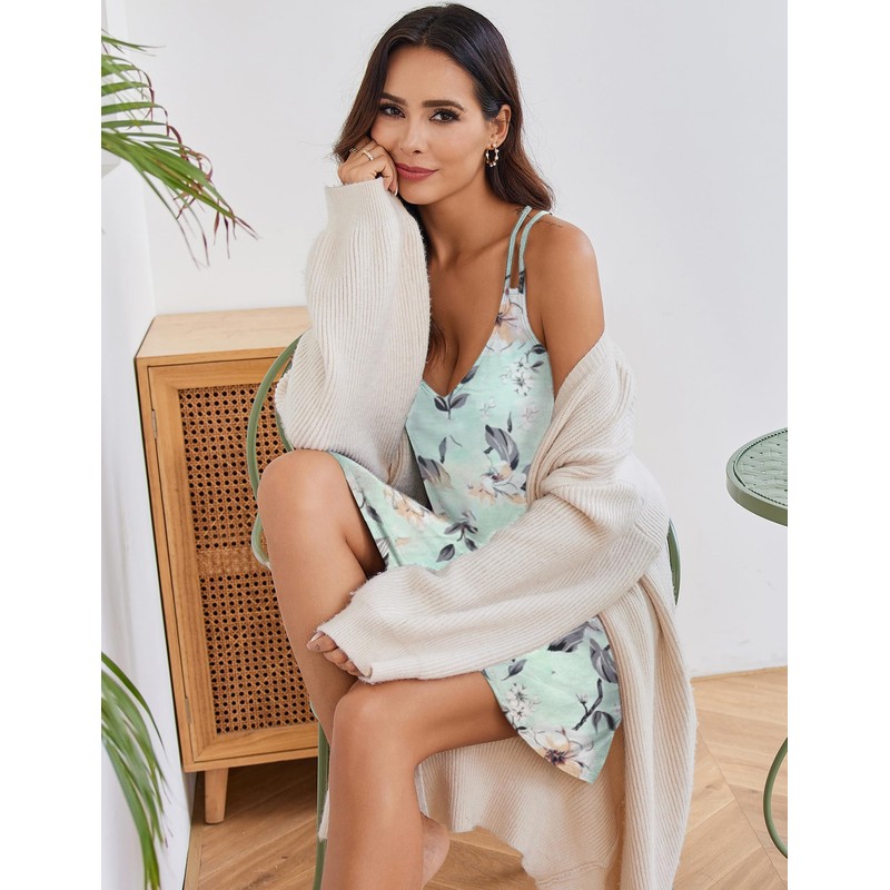 Ekouaer Women's V Neck Sleeveless Nightgown