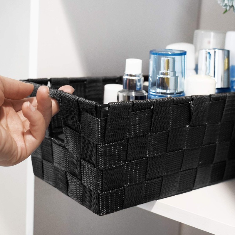 Woven Black Storage Baskets Shelf Tote Boxes Container, Durable Storage