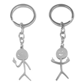 VZUHSW Set of 2 Funny Skeleton Smiley with Sign Language Keyring - Medium Stickman, Cute Trendy Bag Tags & Car Keychain, Perfect Gift Pair
