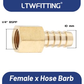LTWFITTING Brass BSP Fitting Coupler/Adapter 1/4-Inch Female BSPP x 10mm Hose Barb(Pack of 5)
