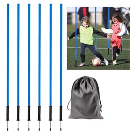 6 Pcs 5FT Agility Training Poles for Soccer,Basketball,Football,Dog,Horse Training-Adjustable Speed and Agility Training Equipment Sports Training Sticks with Ground Spring Nails and Storage Bag（Blue)