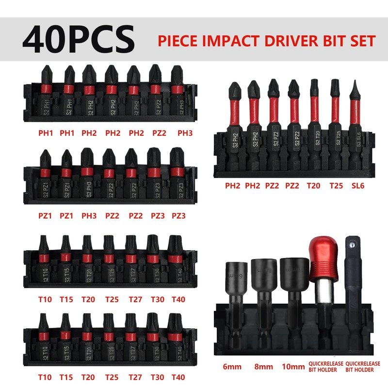 40 pcs Impact Screwdriver bit Set with Rugged housing, S2