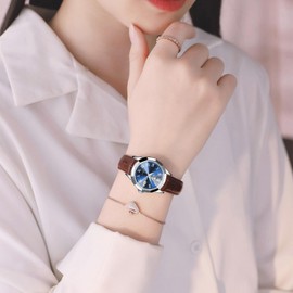 OLEVS Wristwatch, Waterproof, Women's, Fashion, Fashion, Simple, Women's, Crystal, Arabic/Roman Dial, Leather Strap, Easy to Read Watch, Cute Watch, Blue Brown Leather 9990, Classic, Business