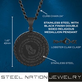 Men's Double-Sided Religious Medallion Pendant – Black Stainless Steel, 24-Inch Cuban Chain