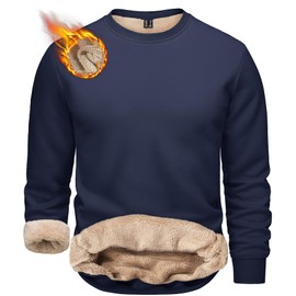 TACVASEN Mens Plain Sweatshirts Heavyweight Sweatshirts Sherpa Lined Sweatshirts Long Sleeve Underwear Winter Warm Tops Navy