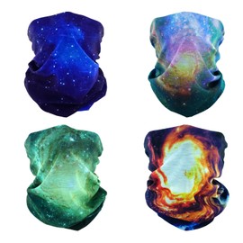 SMEHCF 4 Multipurpose Bandanas for Women Men Headband Balaclava Hair Head Scarf Face Half Airsoft Paintball Mask Neck Gaiters Breathable Reusable Washable Universe Nebula Galaxy Blure Orange Green