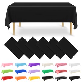NACHLYNN 6 Pack Disposable Plastic Tablecloths 54 x 108 Inch Black Rectangle Table Cover for Holiday Party Engagement Weddings Baptism Birthday Decoration